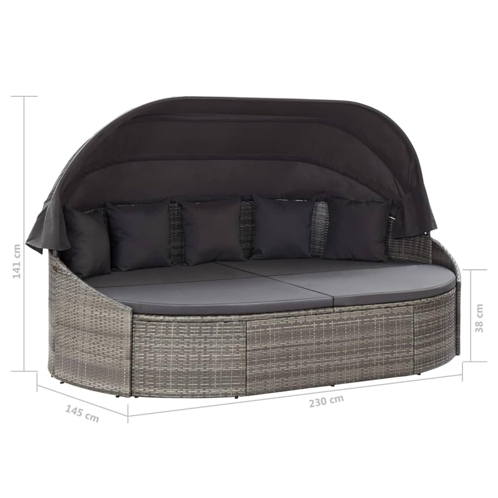 Gecheer Lettino Prendisole,Matrimoniale,in Polyrattan,Grigio,con Baldacchino,Divano Letto,3 Posti,da Giardino Esterno,in Polyrattan,Lettino da Giardino Matrimoniale,Grigio e Antracite