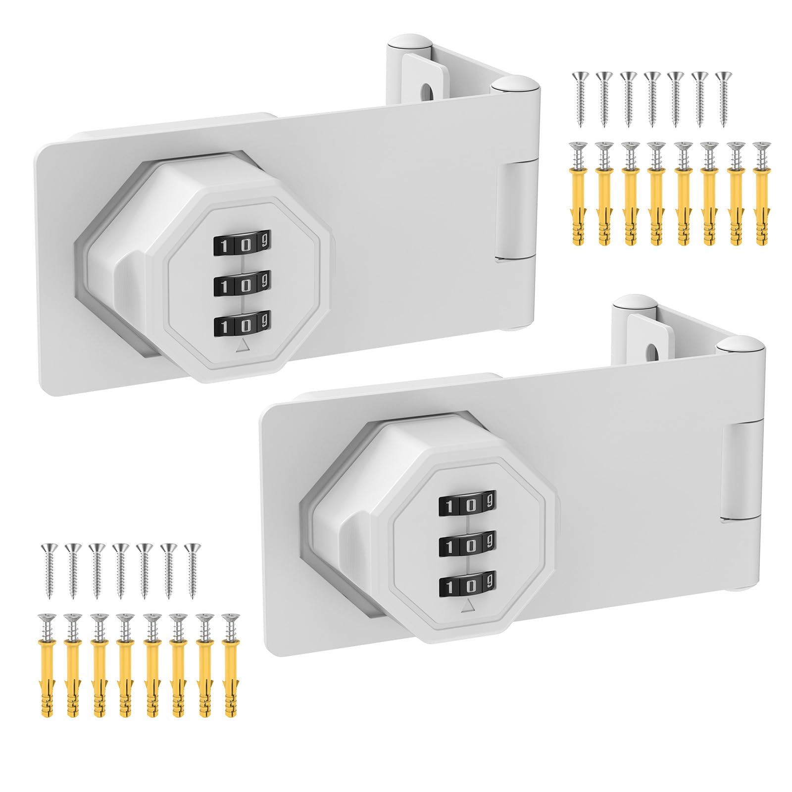 BiceNoning 90 Degree 3-Digit Combination Cabinet Lock, Zinc Alloy Keyless Folding Hasp Lock Latch