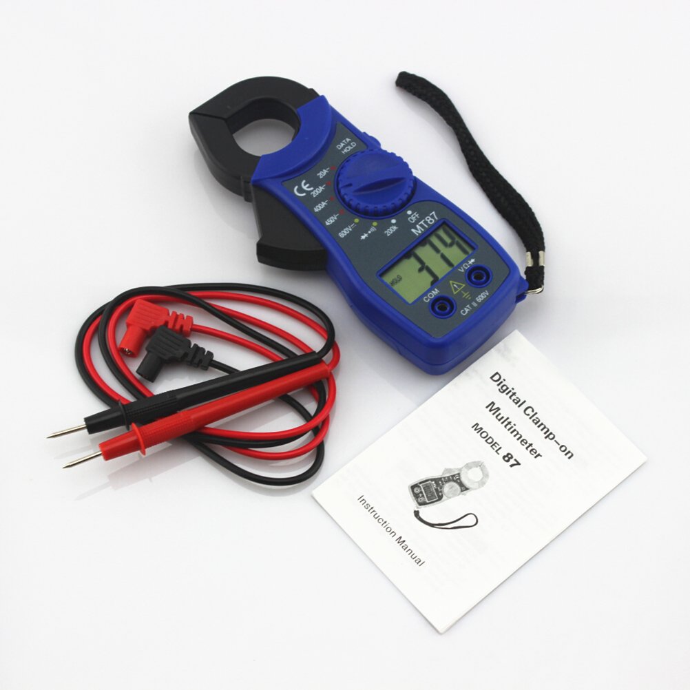 MT87 Clamp Multimeter with test leads and instruction manual.
