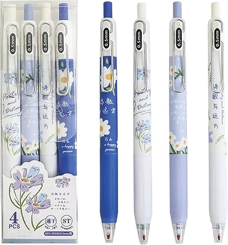 4 bolígrafos de tinta de gel retráctiles de 0.020 in, bolígrafos de tinta negra de gel para mujeres y niñas, bonitos bolígrafos estéticos de oficina