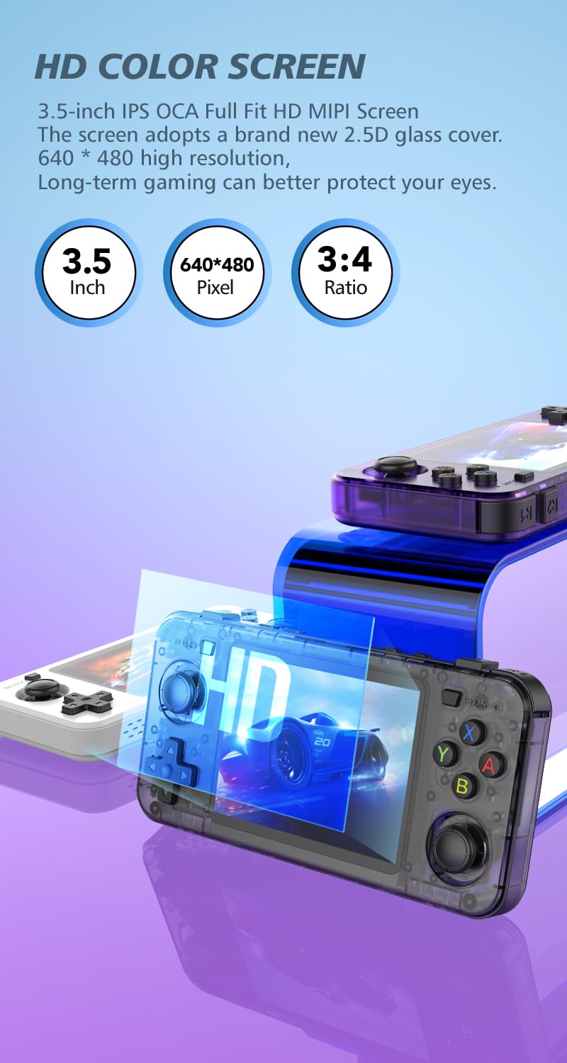 Nuovas console da gioco R36H, console portatile per videogiochi con schermo IPS da 3,5", scheda integrata da 128 GB e 20.000 giochis, sistemas open source Linux