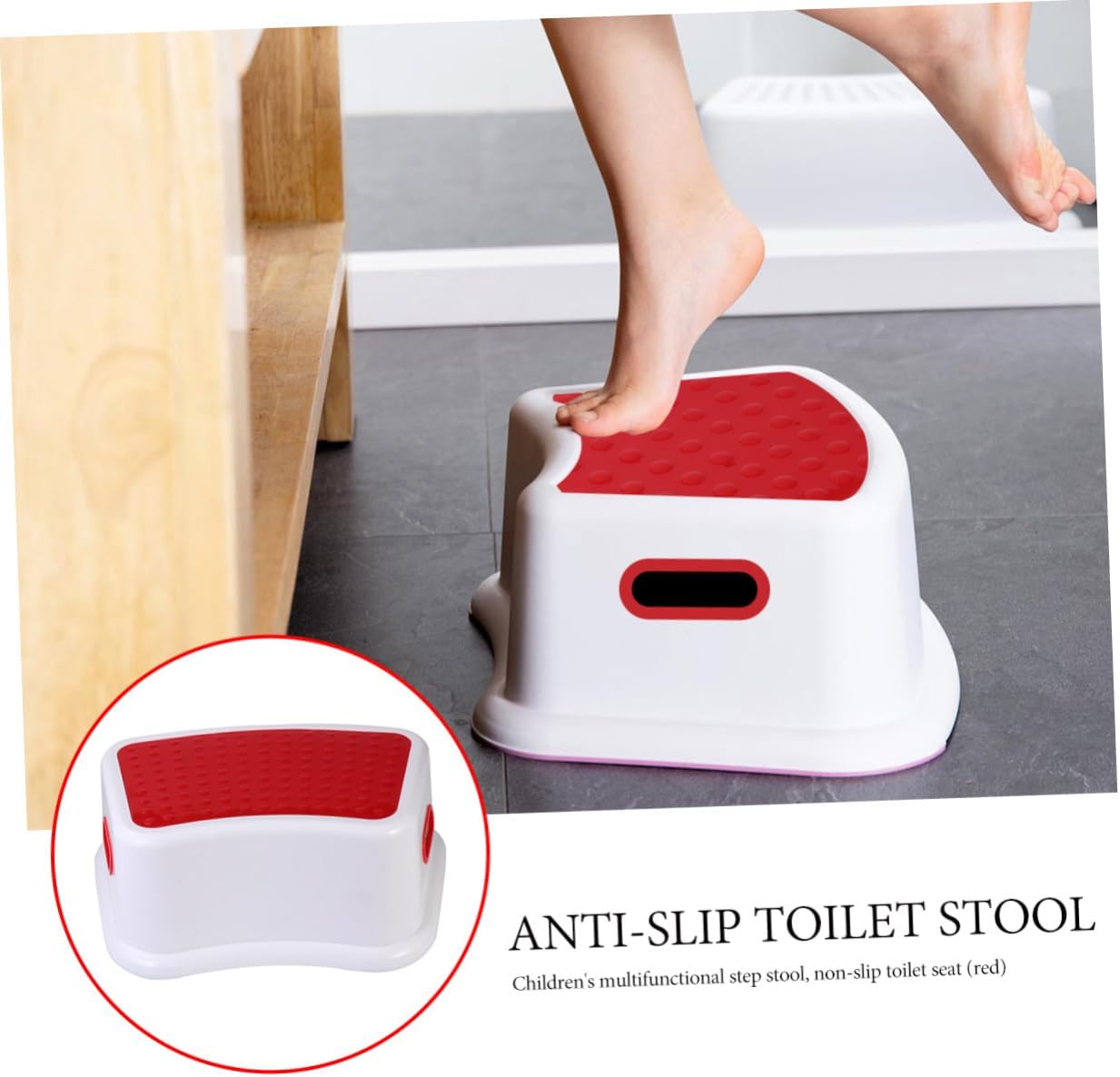 Luxshiny Portable Footstool Lightweight PP Plastic Stool Non Slip Multifunctional Small Step Stool for Boy Girl Red
