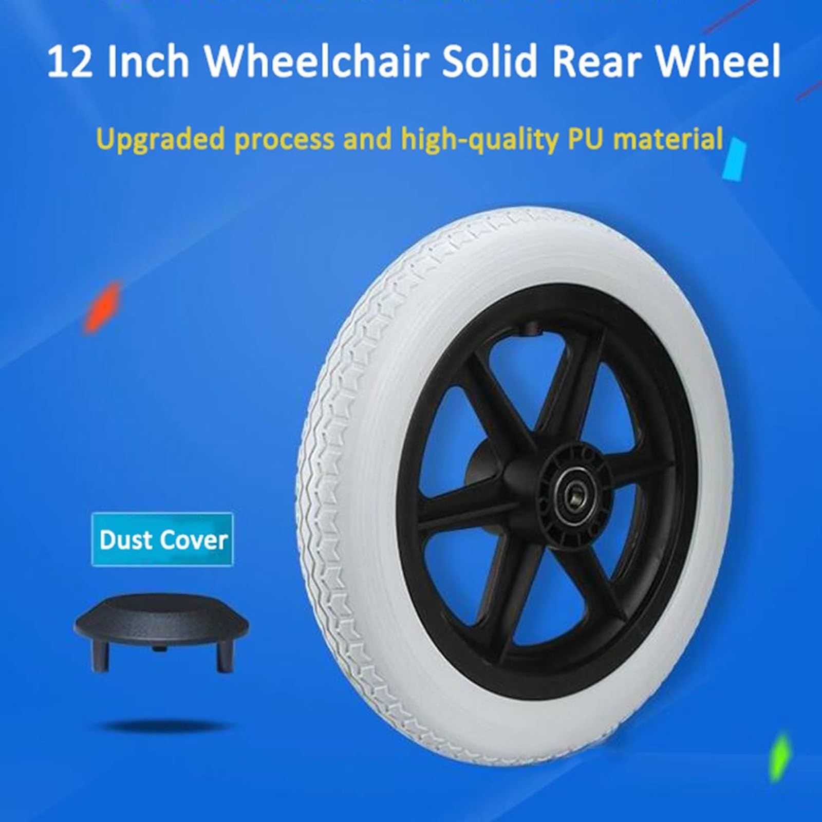 Ruedas Giratorias para Silla de Ruedas,1par de ruedas traseras para silla de ruedas de 12 pulgadas,construcción de neumático macizo gris,accesorios de ruedas de repuesto universales para silla de rued