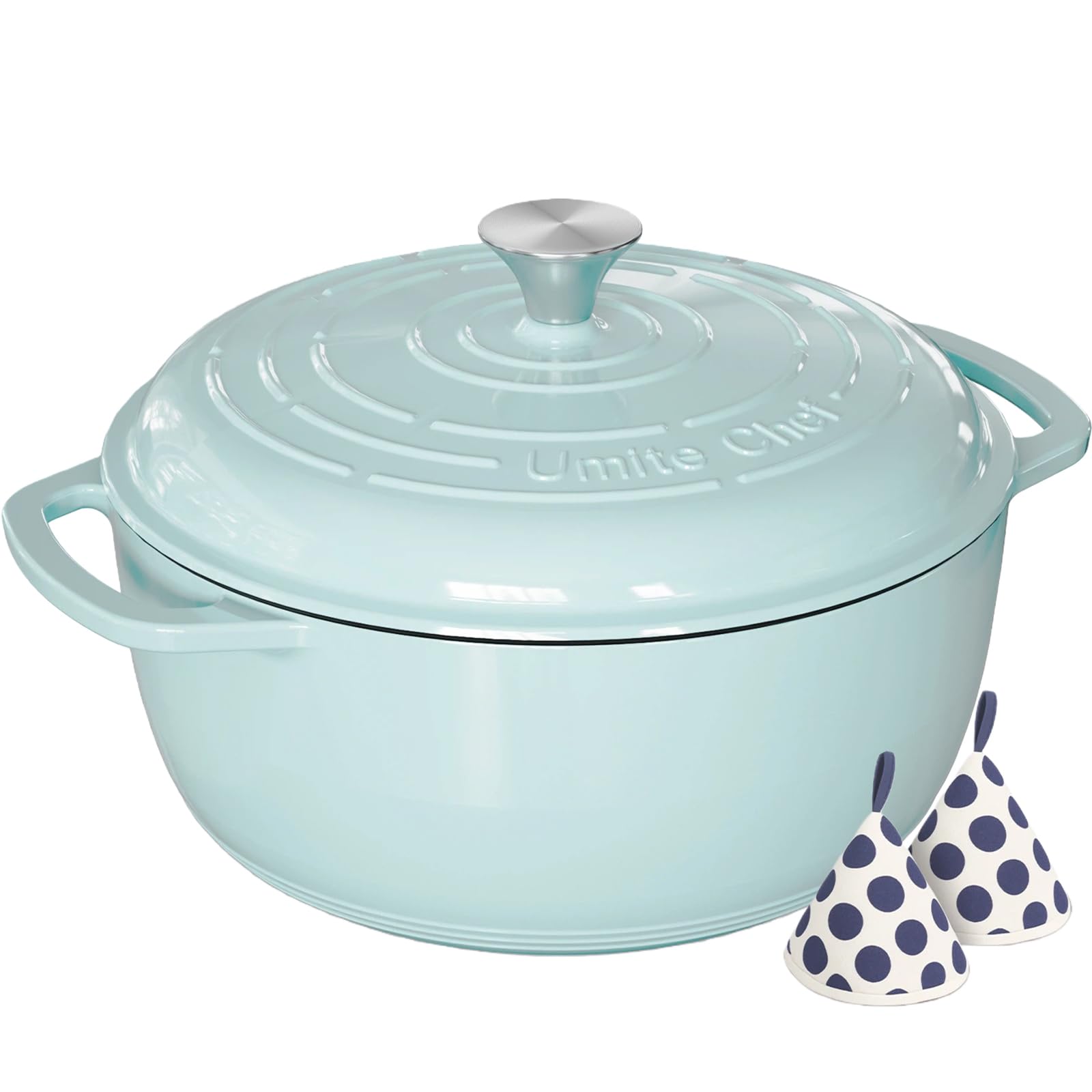 Photo 1 of Umite Chef 6QT Enameled Cast Iron Dutch Oven with Lid, Versatile Heavy-Duty Cookware Pot for Baking Bread, Braising, Soups & Stews, Oven & Stovetop Safe with Heat Resistant Gloves?Blue?