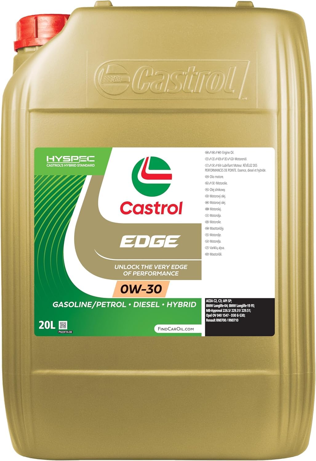 Castrol EDGE 0W-30, Advanced Fully Synthetic Engine Oil, Meets ACEA C2, C3 & API SQ Specifications, 20L