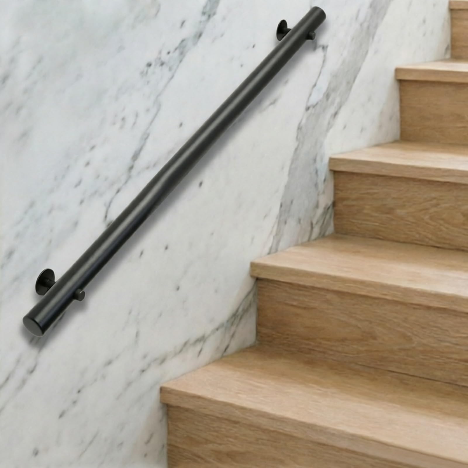 DMCHENGMA Long Wooden Stair Banister, 10ft/11ft/12ft/13ft/14ft/15ft Wall Mount Black Round Hand Rail for Stairways(9ft/270cm)