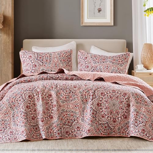 Comfort Spaces Valerie Boho Reversible King Quilt Bedding Set, 3 PC, Pink