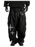 Men's Star Print Cargo Pants Streetwear Wide Straight Leg Baggy Pants with Pockets