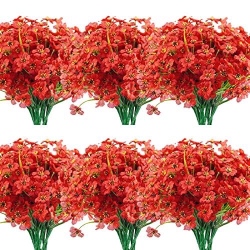 Uieke 16Pcs Artificial Flowers For Outdoors, Uv Resistant Fake Flowers No Fade Faux Plastic Plants For Garden Porch Window Box Home Décor (Red) #TOP23