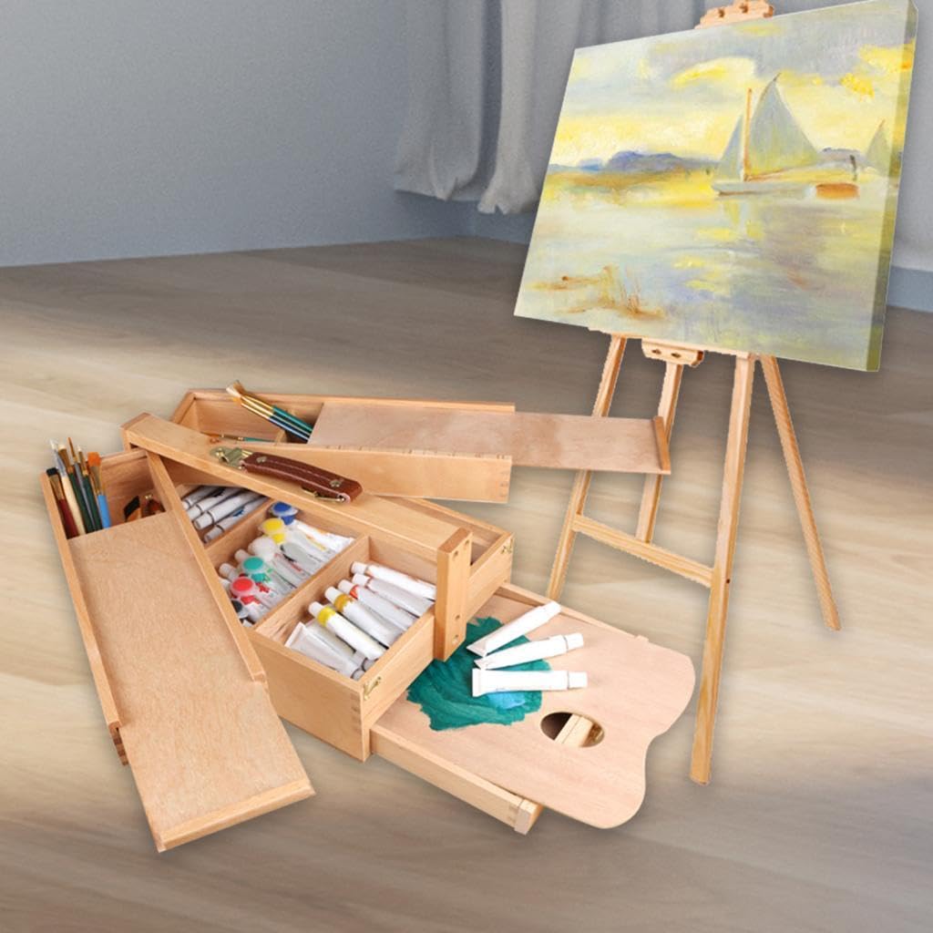 Boîte de Rangement pour Matériel d'art avec Compartiments et Un Tiroir pour Crayons