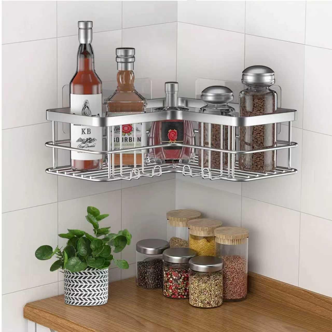Lot de 2 étagères d'angle de Douche sans perçage pour Salle de Bain, Baignoire, étagère d'angle pour Salle de Bain et Cuisine (argenté)