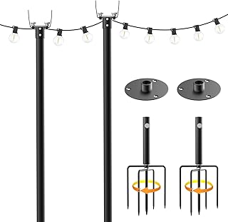 Mutovlin String Light Poles,9.56Ft Mental Poles for Outdoor String Lights,Light Poles with Fork and Base,Outdoor String Li...