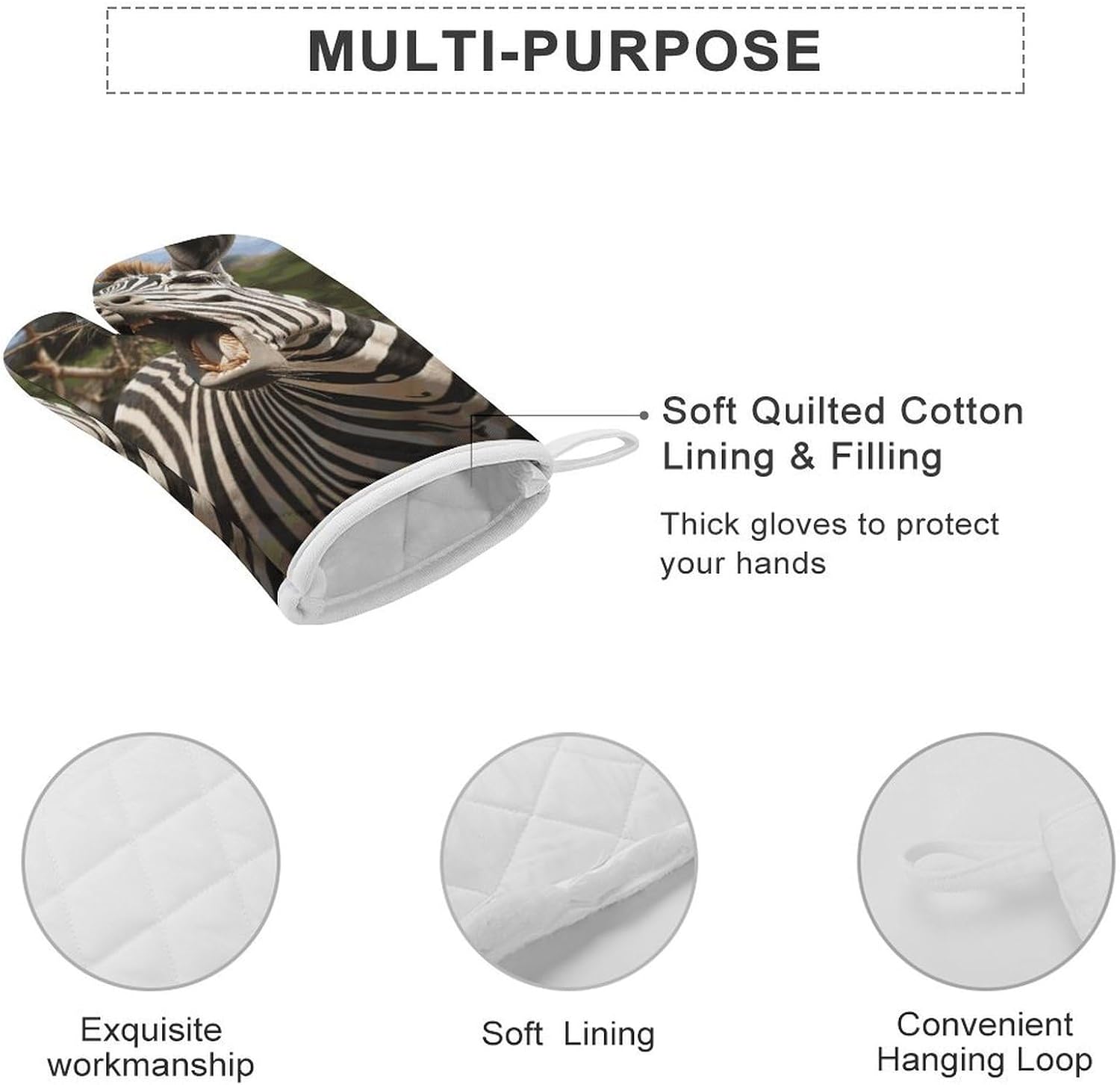 2 Pcs Oven Mitts Heat Resistant Kitchen Gloves Soft Safety Funny Zebra Oven Glove for Microwave, Barbecue
