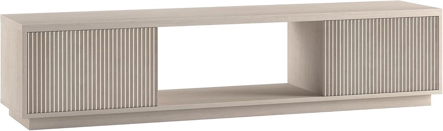Henn&Hart Fluted TV Stand for TVs up to 78" with 2 Ribbed Side Storage Cabinets and Open Center Storage for Living Room, Family Room, or Office, Beech White