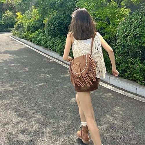 Faux Suede Fringe Hobo Satchel,Tassel Shoulder Tote Bag,Vintage Crossbody Messenger Bag, Hippie Handbag For Women, One Color, One Size4