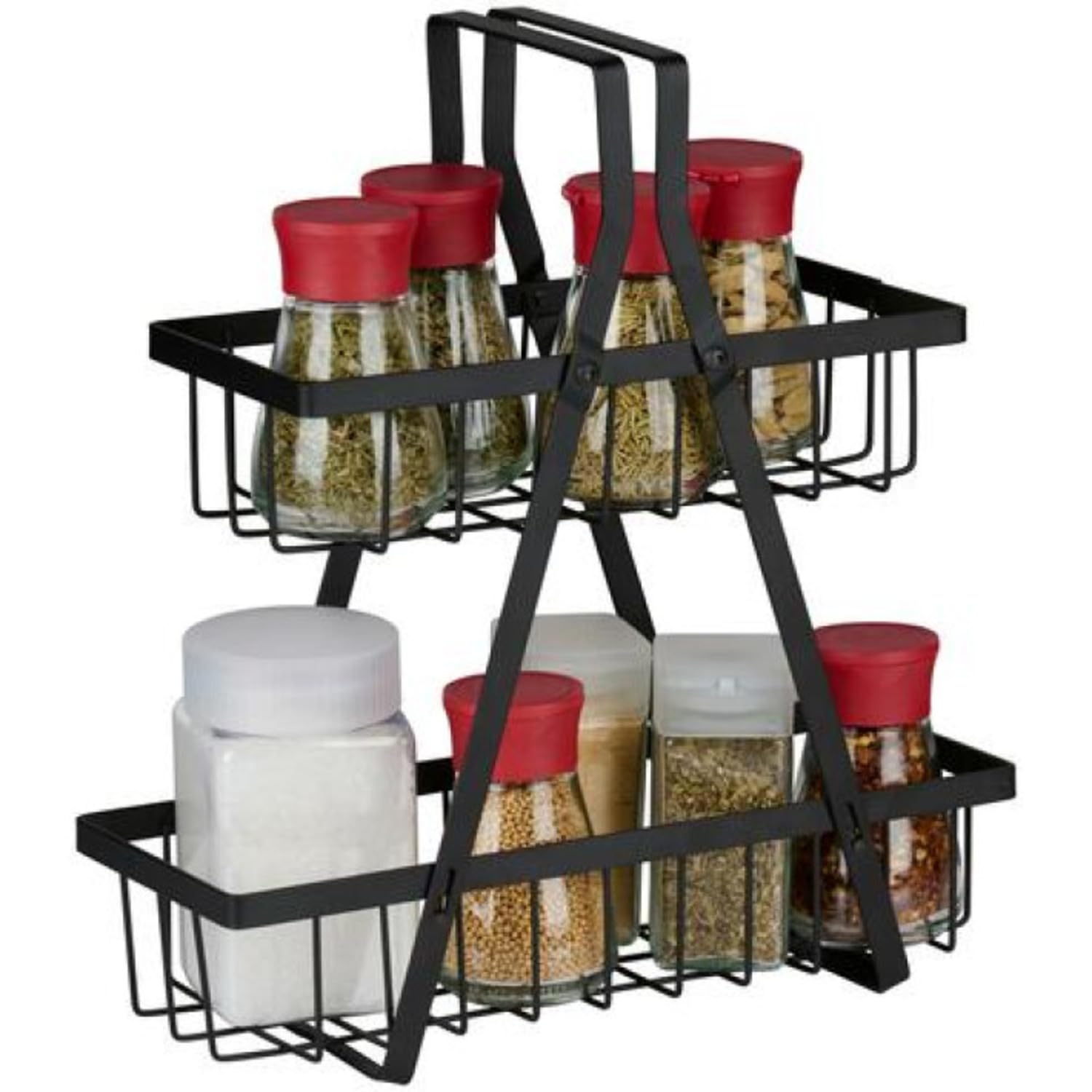 Umky Black 2-Tier Metal Kitchen Storage Rack For Countertops - Space-Saving Iron Shelf Rack For Kitchen Essentials Spices Dishes Utensils