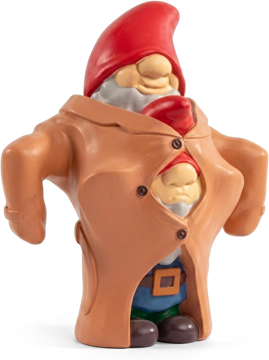 SCS Direct Whimsical Two Gnomes in a Trench Coat Garden Statue - Suspiciously Tall Figurine - Funny Lawn Ornament - Weatherproof Resin- Hand-Painted Decor for Patios and Offices- Mother's