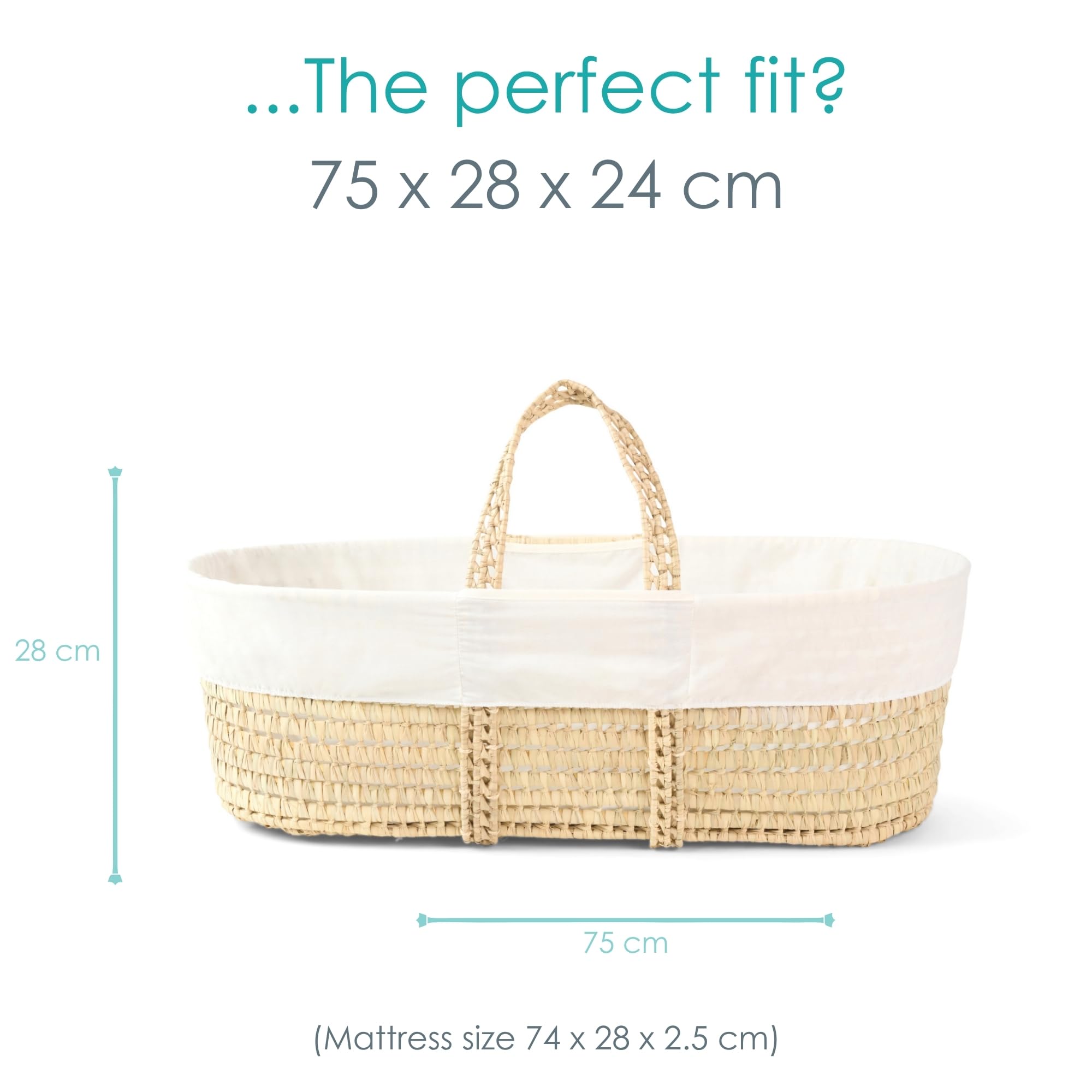 Clair de Lune Scandi - Culla in palma con supporto pieghevole naturale, 74 x 30 cm, colore: Bianco