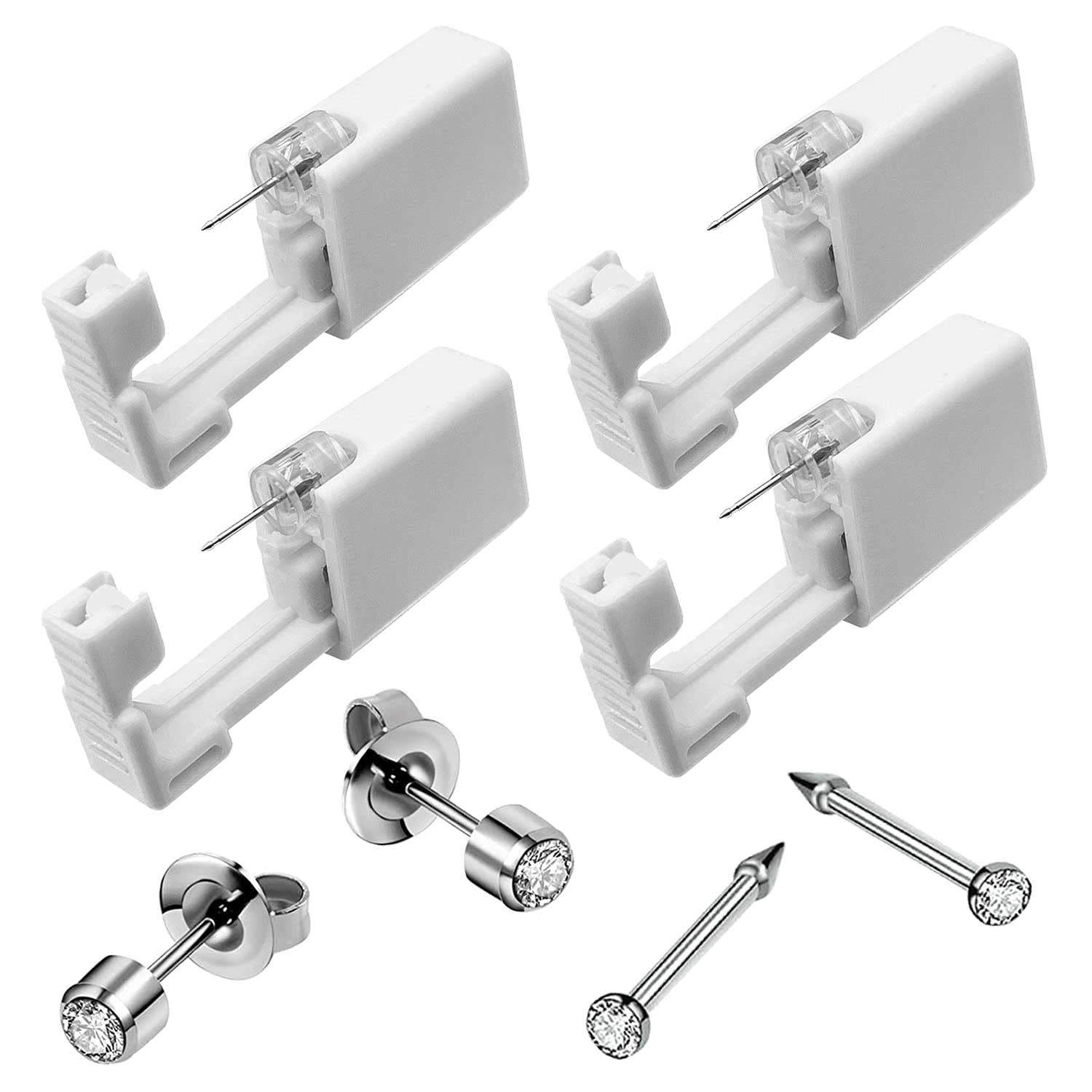 HELLWANG2Pack Nose Piercing Kit + 2Pack Ear Piercing Kit, Disposable Safe Sterile Piercing Unit For Self Nose Piercing Gun and Ear Piercing Gun, Simple and Safe to Use, Great for Beginners (Silver)