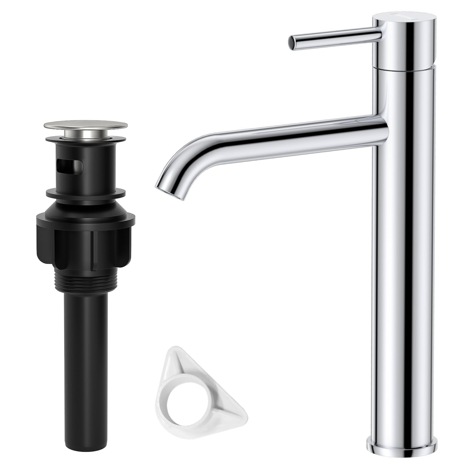 DAYONE Tall Basin Taps with Pop Up Waste, Chrome High Rise Bathroom Sink Tap for Countertop Basin, Single Lever Bathroom Tap with Drain, Cloakroom Faucet with Hot & Cold Hoses, SUS304 Stainless Steel