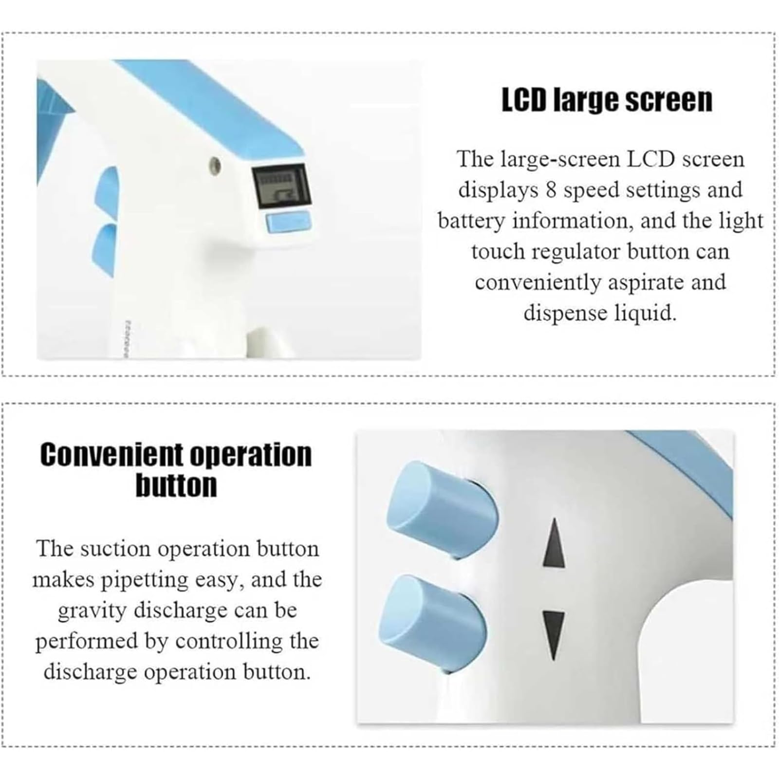 Micro Pipette Elettriche Controller, Design Ergonomico, Commutazione Automatica, Doppia Modalità, Capacità 0,1-100 ml, Durata della Batteria 8 Ore