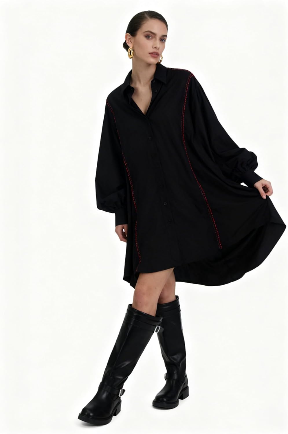 SOVANYOU Knee High Riding Boots Women Round Toe Slip On Chunky Block Heel Leather Boots Comfortable Fashion Buckles Casual Vintage Tall Boot - Image 2