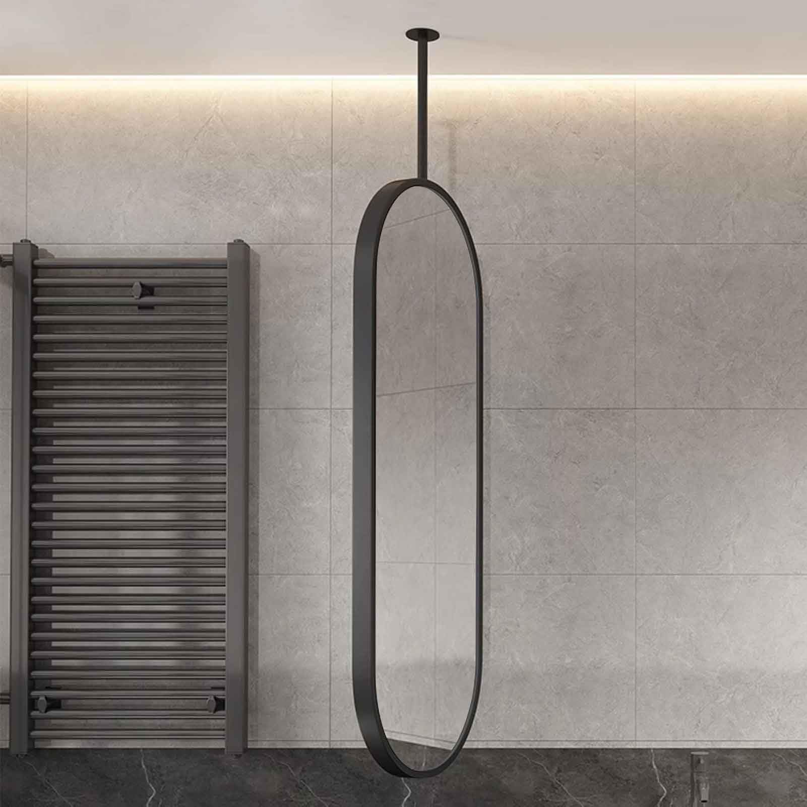 BKSXSOP Oval Modern Hanging Rod Mirror, HD Bathroom Decor Ceiling Mirrors Home or Hotel Vanity Mirror(60cmx100cm)