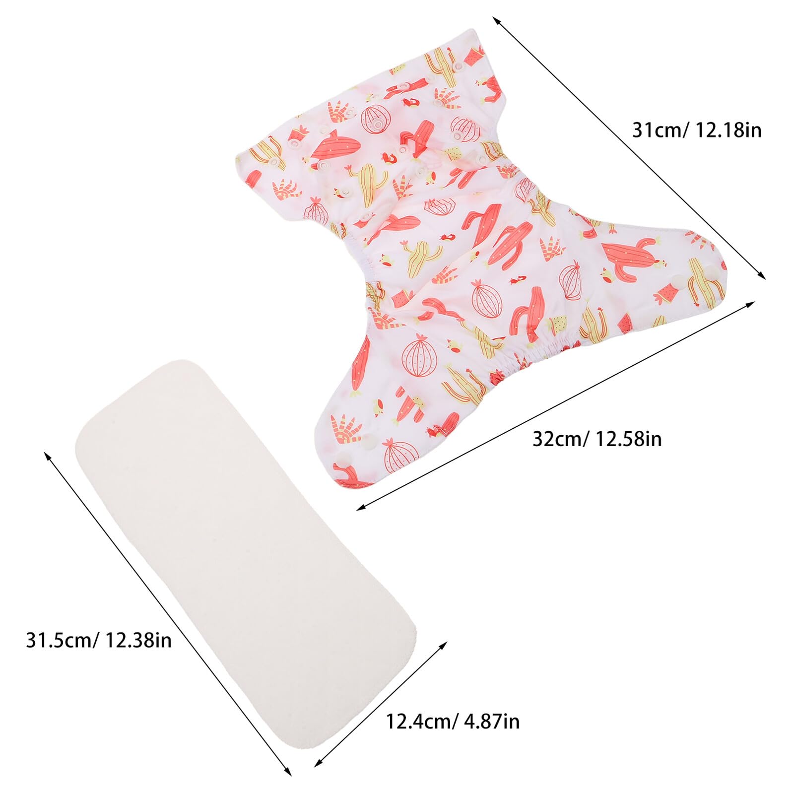 Pañales Reutilizables para Recién Nacido 6 Unidades con Ropa Interior Ajustable, Absorbente y Transpirable, Estampados Infantiles (cactus, Elefante, Fruta), Pañales de