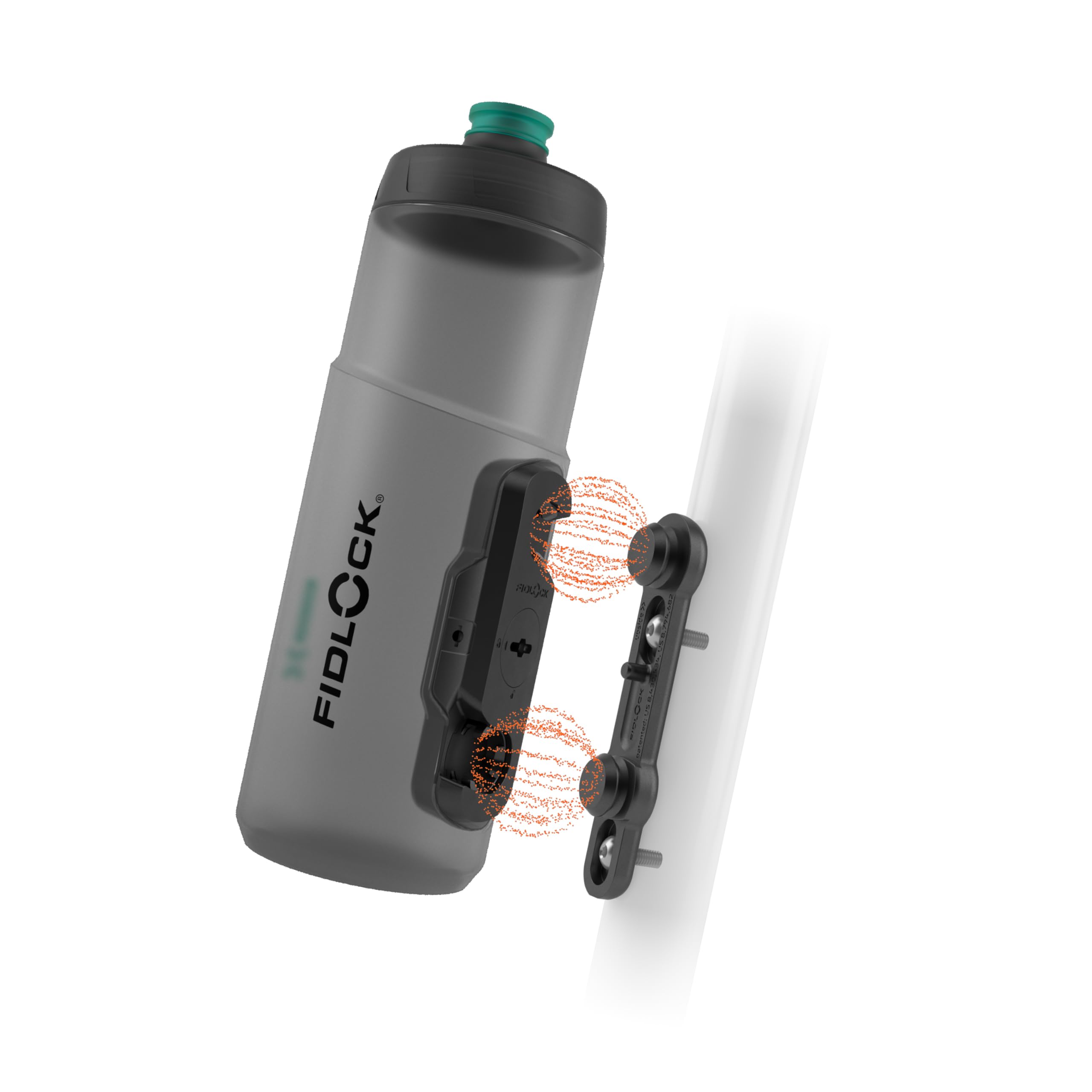 FIDLOCK Fidguard Flasche + Twist-Fahrrad-Basis-Set, geruchsresistent, leicht zu quetschen, mit Schnellfluss-Ventil, 600 ml, Rauchgrau + Grün