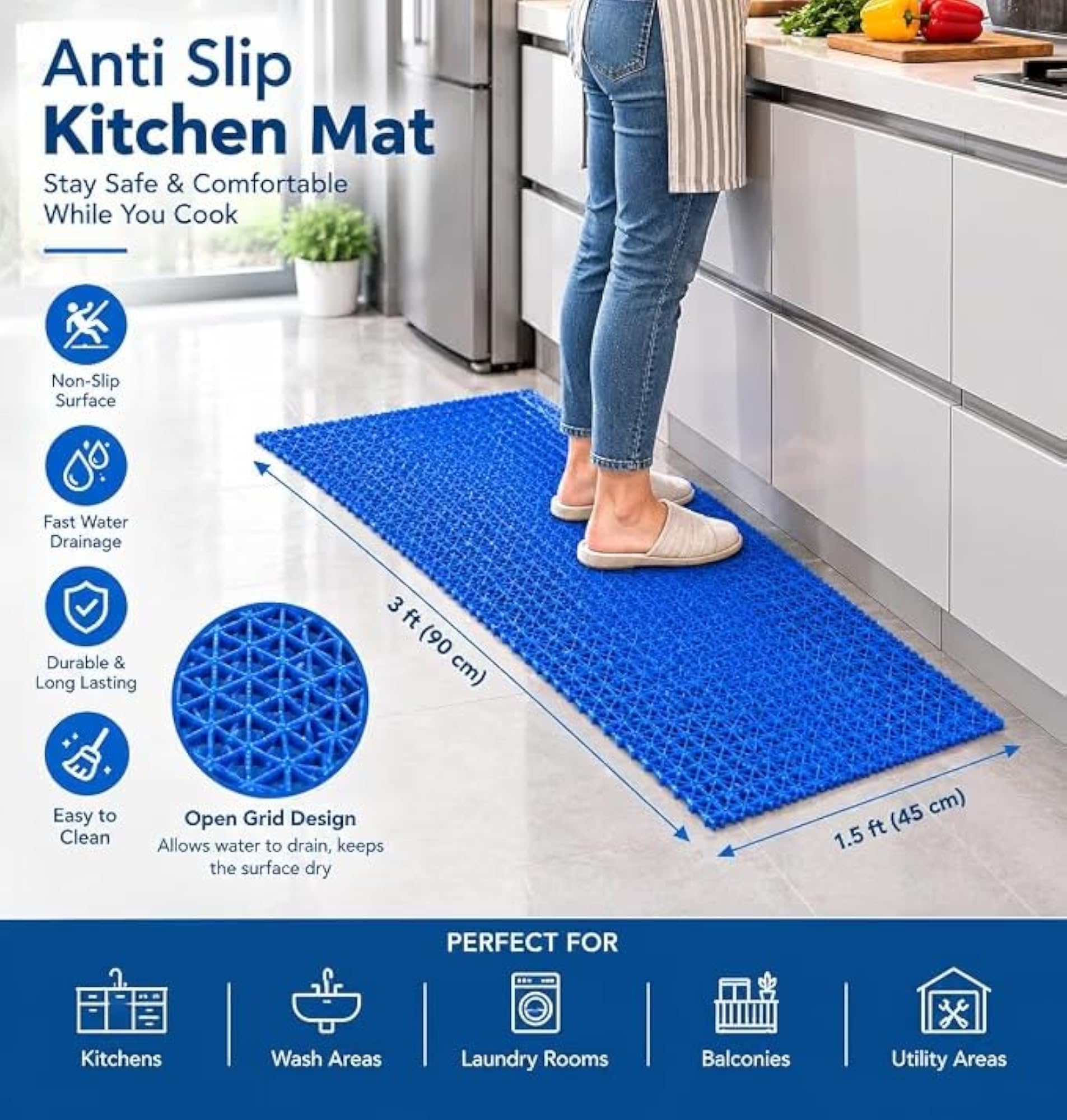 Multipurpose Anti Skid Rubber Bath Mat, 2x3 Ft