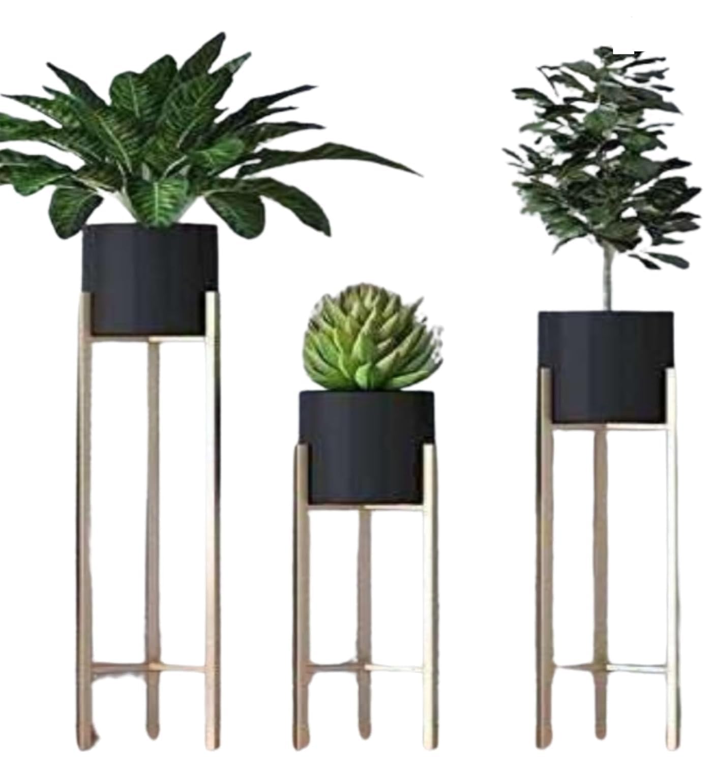 SAHANI Creations Modern Metal Floor Flower Vase Stands Planter Pot with Iron Stand| Pots for Plants, Plant Pots for Home & Office Decoration| Indoor Outdoor Planter Garden Decor (Set of 3) (B0DCNWTX6Z) Amazon Price History, Amazon Price Tracker