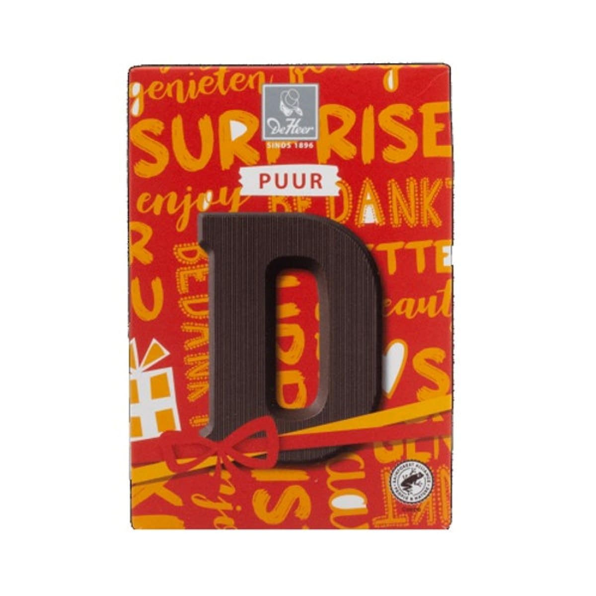 De Heer Baronie Pure Chocolade Letter (Dark Bittersweet Chocolate initials) Small size 2.25 oz / 65 gr (Letter ( D ) Dark / Puur)