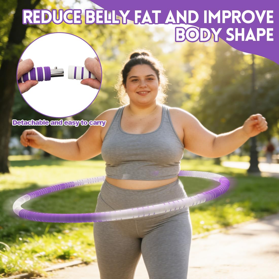 Hula hop dla dorosłych, 1,1 kg, obręcz do fitnessu, do ćwiczeń mięśni brzucha i spalania tłuszczu, do intensywnego treningu, 8 segmentów, zdejmowana reorganizacja