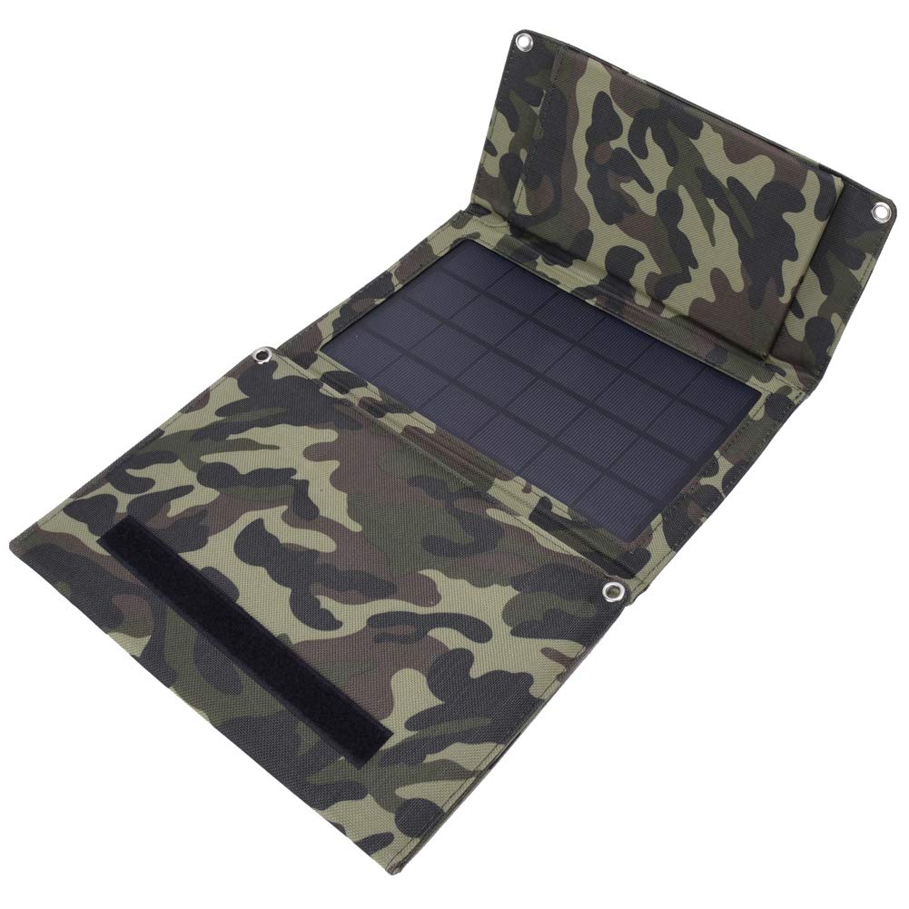 Cargador solar portátil plegable de 12 W, alta eficiencia, con batería de 5000 mAh, para camping, viajes, teléfono, batería externa, enchufe USB universal