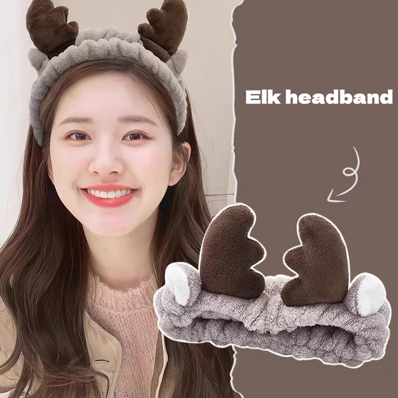 Christmas Antler Headband for Washing Face Christmas Makeup Hair Band for Women Girls Stretchy Makeup Headbands Shower Head Band for Make Up Christmas Reindeer Hair Bands for Women's Hair - Image 4