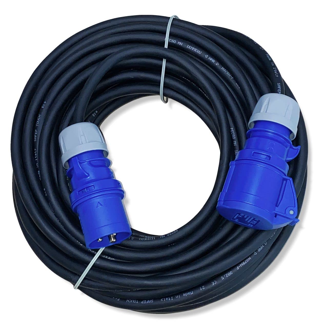 Juego de Cables de Camping de 25 m, alargador de Goma, Cable de alimentación y 2 adaptadores CEE H07RN-F 3G2,5 IP44, 3 x 2,5 mm 230 V 16 A IP44, Enchufe Schuko a CEE y Enchufe CEE a Toma de Hembra