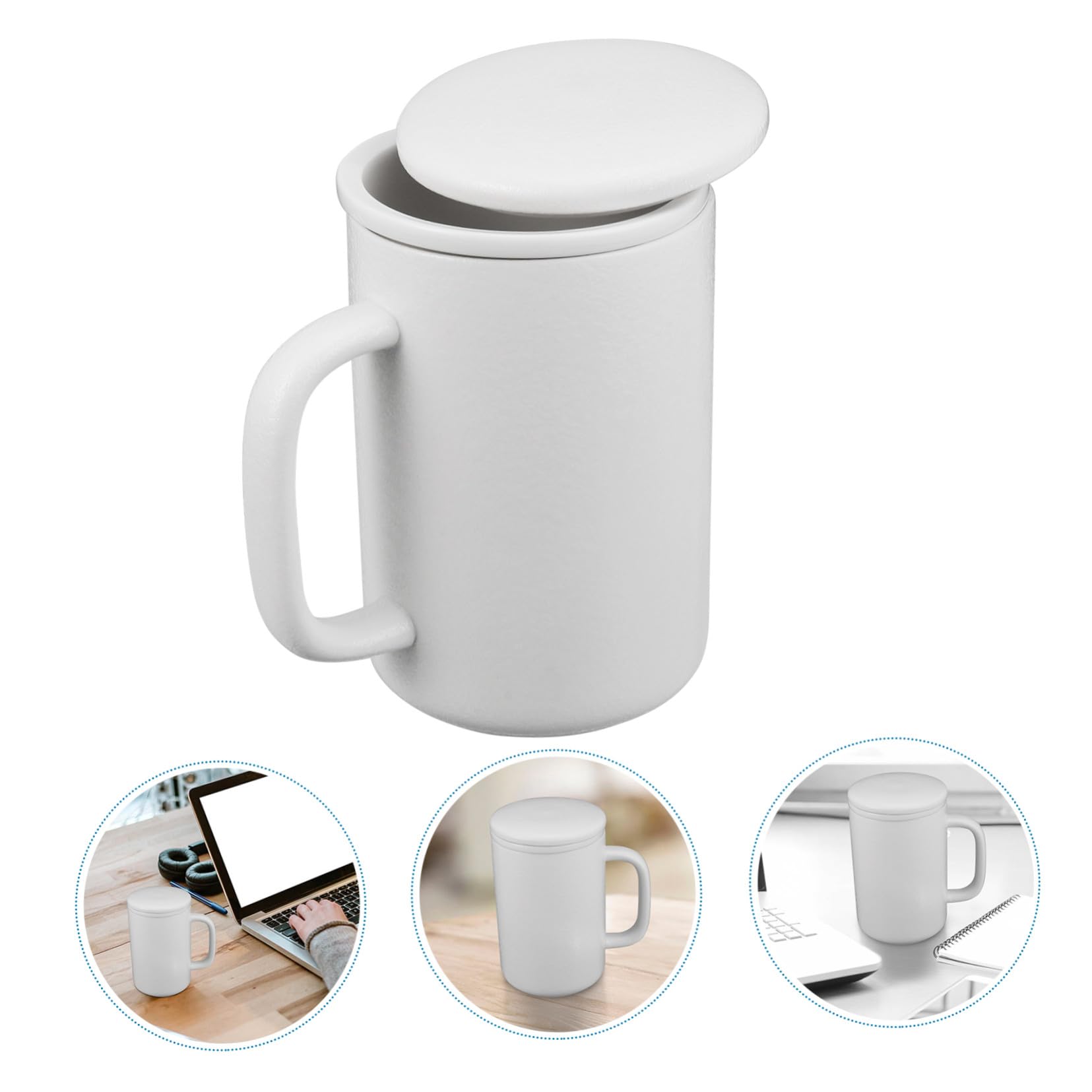 Keramiktasse 400ml mit Deckel und Teesieb, Weiß, Schlicht