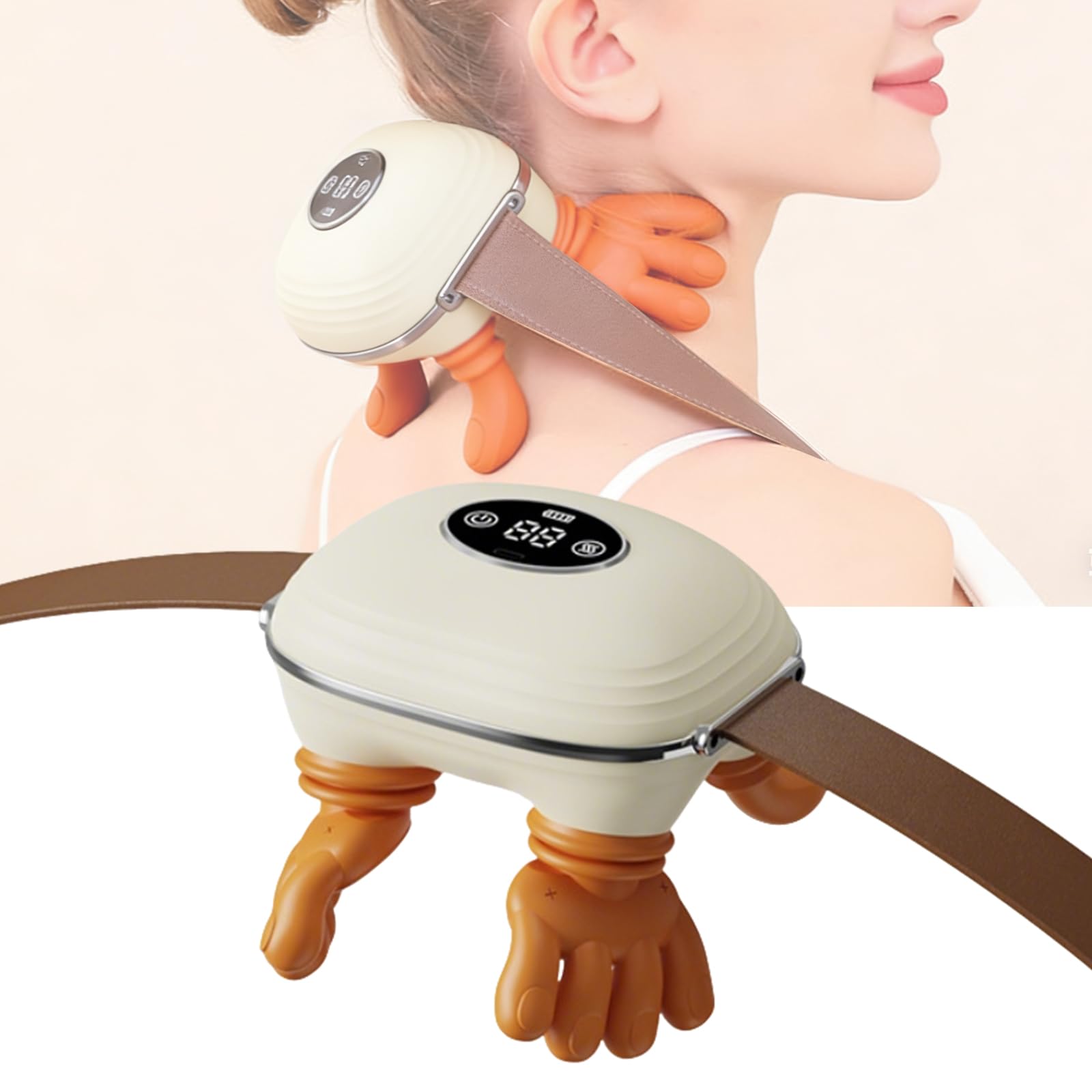 4D Massagegerät, 4D Bionische Hand Nackenmassagegerät, Massagegerät Nacken mit 3 Intensitätsstufen und 2 Heizstufen, USB Elektrische Schultermassagegerät,Lindert Muskelverspannungen und Ermüdung,Weiß