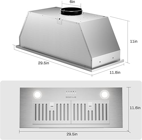 Miniatura 2 de SOONEY - Campana extractora de 30 pulgadas, campana de cocina convertible de 600 CFM con canalizado/sin conductos en acabado de acero inoxidable,