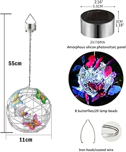 Miniatura 4 de Jardín colgante luz solar redonda bola luz con mariposa con lámpara de tejer impermeable decoración jardín decoración decorativa luz nocturna