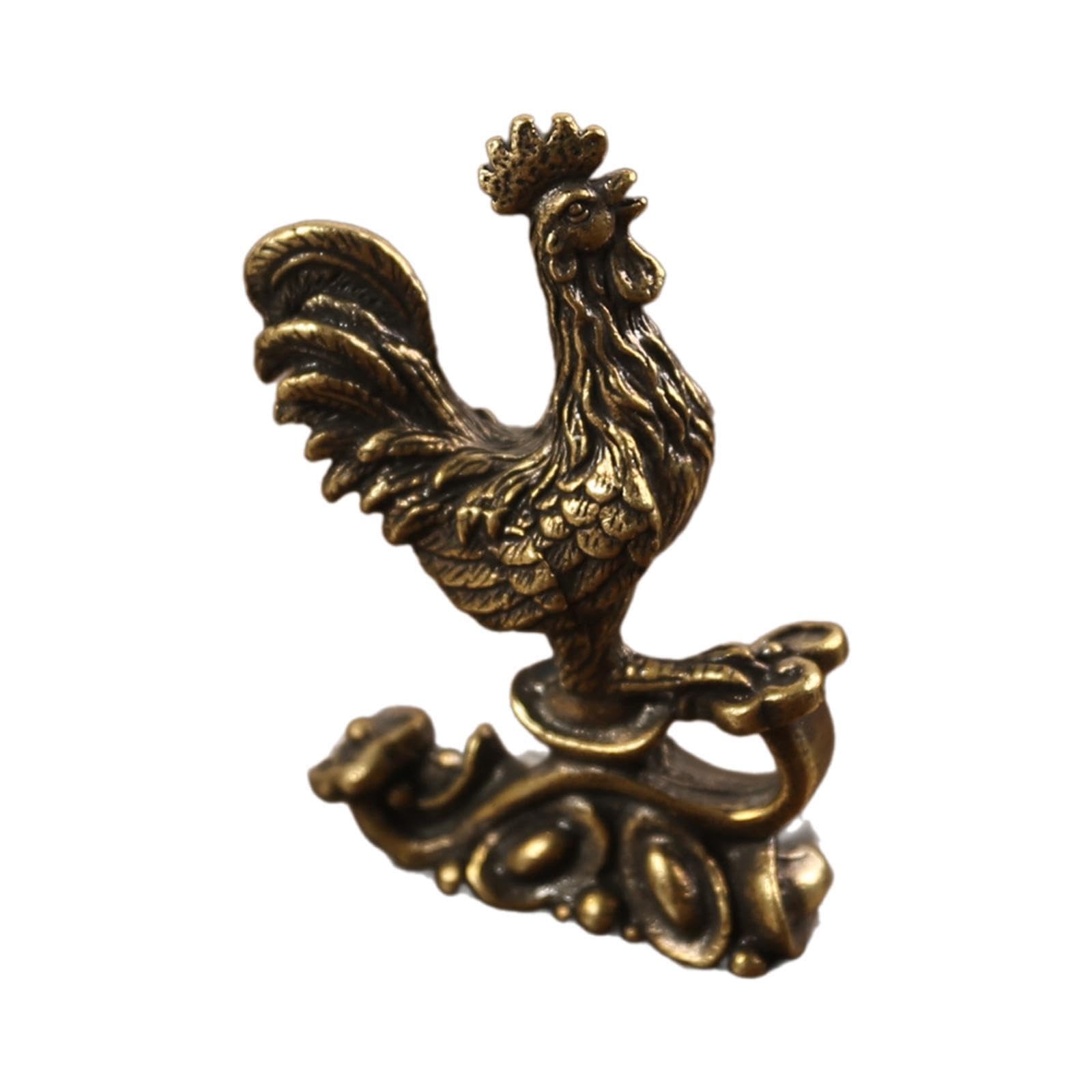 QIXCXAZ Dazzling Chicken Sculpture Home Decor Rooster Figurine Unique Desk Decoration Excellent Feng Shui Accent Wonderful Birthday Collectible Decorative, Copper Color, 4x4.3cm
