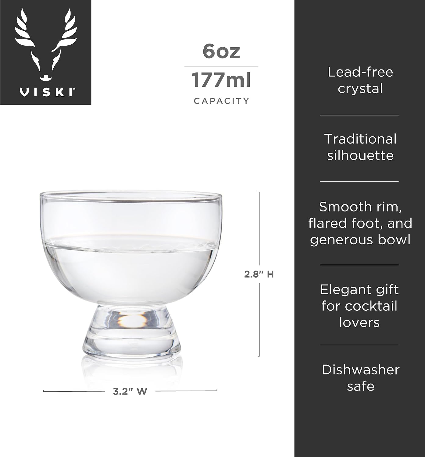Viski Mezcal Glasses Set of 2 - Premium Crystal Clear Tequila Glass, Stemless Heavy Base Mezcal Cocktail Glasses, Liquor Glass Gift Set, 6 oz