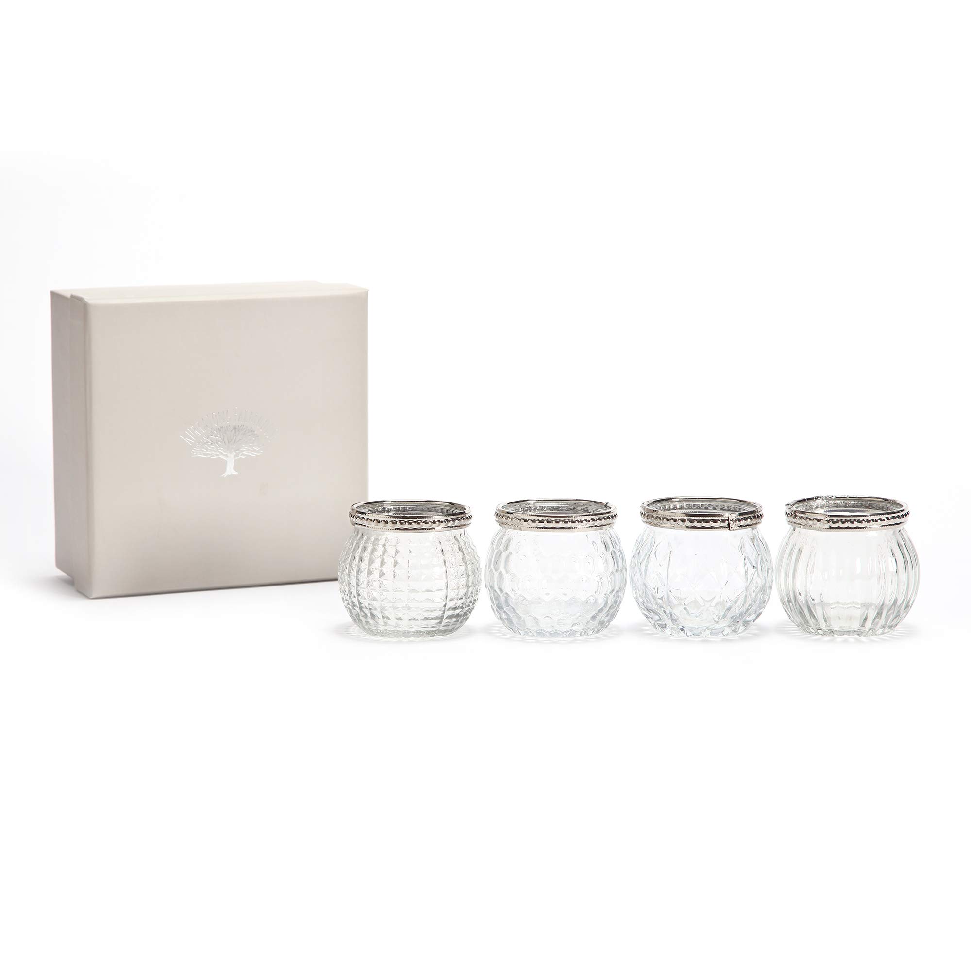 Kurrajong Farmhouse Glass Tea Light Candle Holders - 4 Small Boho Wedding Candle tealight Holders for Table Centerpiece - Vintage Glass Votive Candle Holders for Home Decor