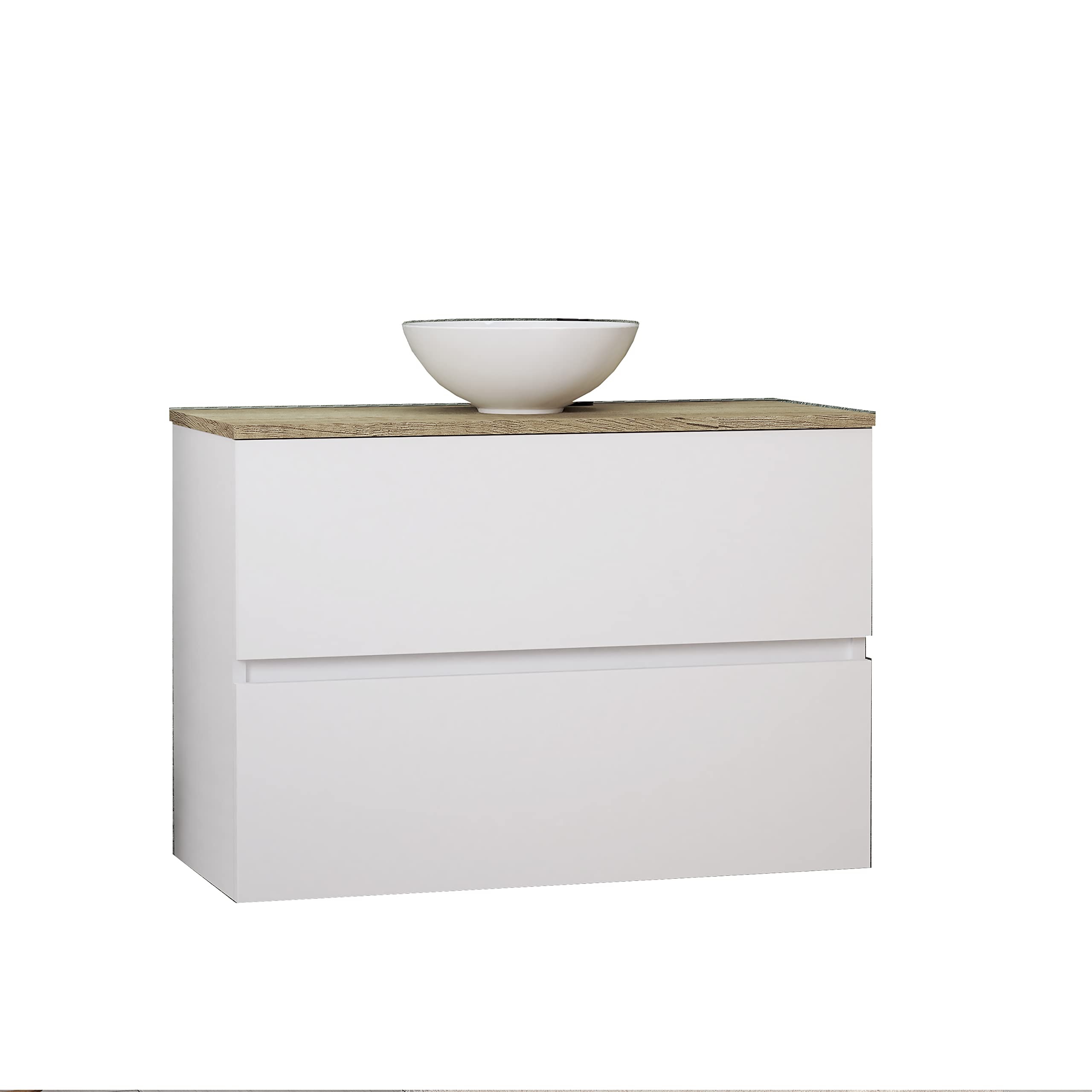 Baikal Conjunto de Mueble de Baño Ness, Especial para baños pequeños. Mueble de Fondo Reducido en 36cm, Incluye Lavabo Cerámico. Mueble MONTADO. Dos Cajones 80 cm Blanco