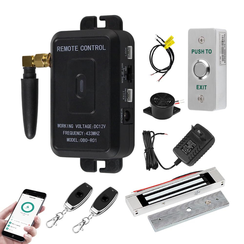 Tuya - Kit completo de sistema de control de acceso, abridor de puerta de control remoto de 433 MHz, cerradura magnética de 180 kg, transmisores remotos de 30 m