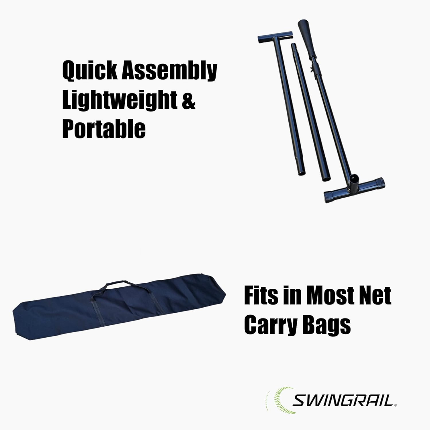 SWINGRAIL Universal Batting Tee Attachment for Baseball & Softball Practice Net Frame, Great for Youth All Skill Levels, Adjustable Height from 27" to 37" for Batting, Hitting, Fits Most Carry Bags