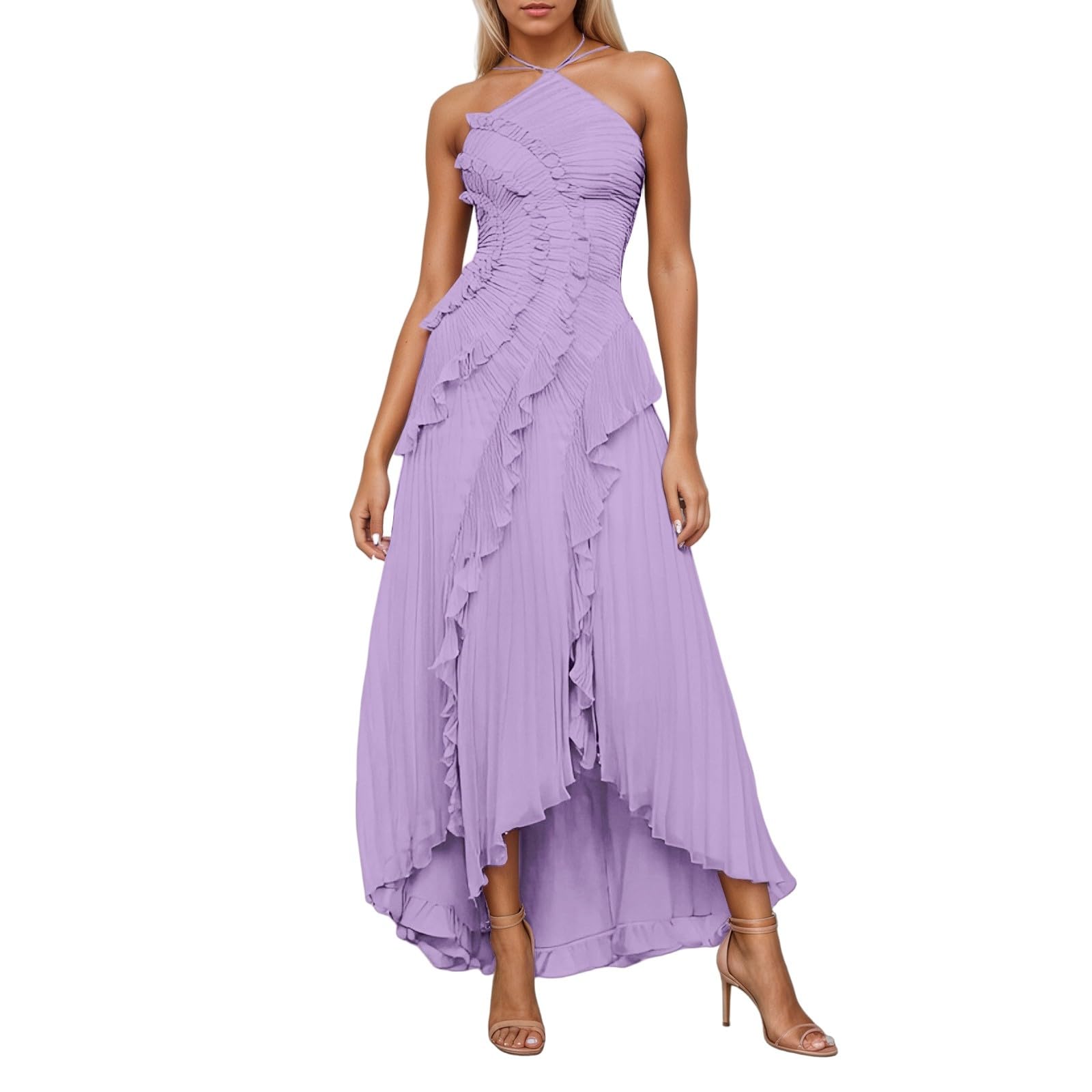 Générique Damska długa sukienka Bohemian Fluid Maxi Casual Lato Szykowna Elegancka Luźna Plaża Lekki Wygodny Kwiatowy Nadruk Okrągły Dekolt Z Długim Rękawem A39
