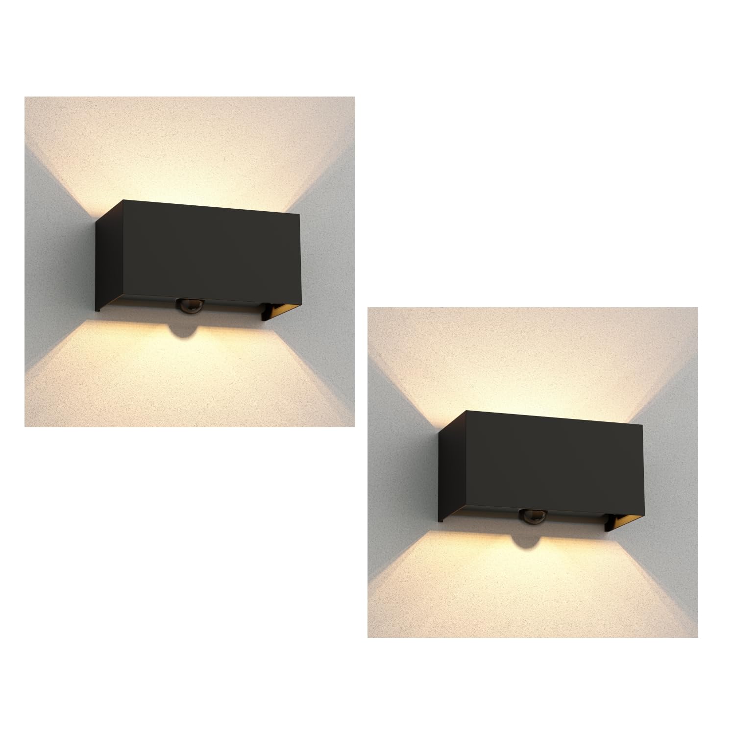 ledscom.de 2 lampade da parete CUBEL, sensore crepuscolare, rilevatore di movimento per esterni, IP65, illuminazione verso l'alto/verso il basso, nero opaco, rettangolari, 2x G9 max. 10 W