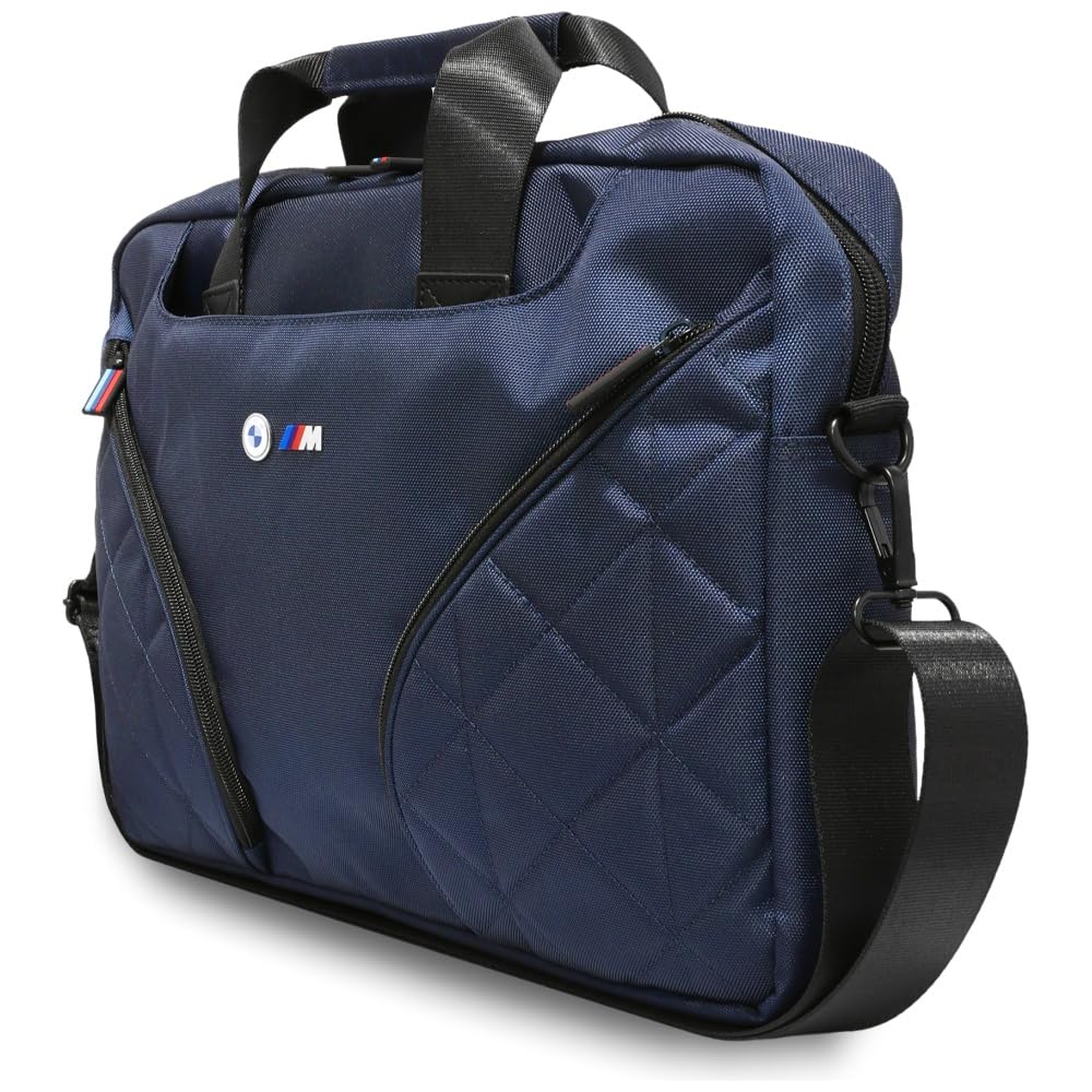 Borsa in nylon per BMW con tasche e logo in metallo, 16 pollici (blu marino)