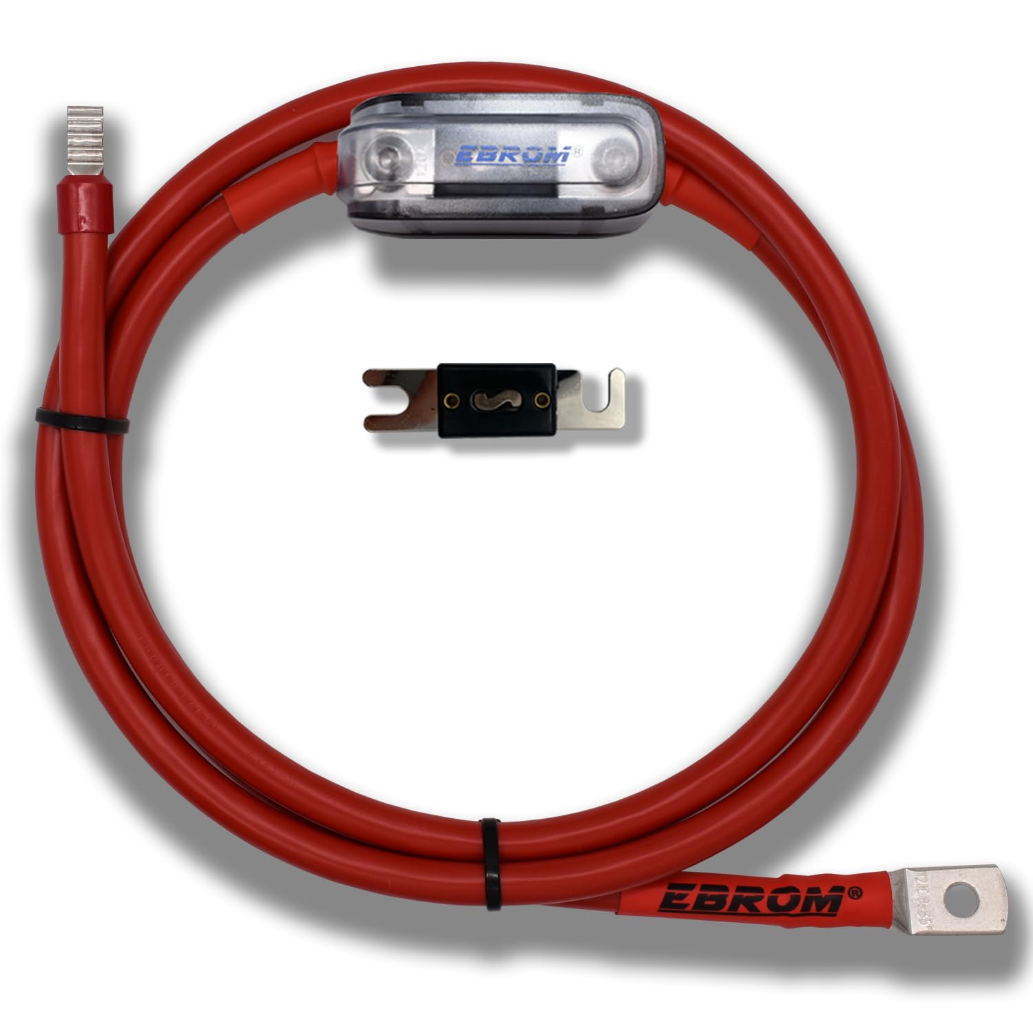 EBROM Batteriekabel SET 50 mm² je 60cm, M8 Schuh/Hülse 200A ANL Sicherung